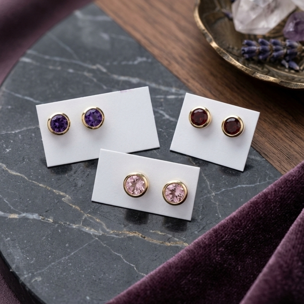 Gold-Trim Pink Crystal Stud Earrings for Women